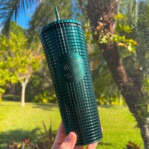 Starbucks 2021 Winter Holiday Emerald Forest Green Grid Venti Tumbler